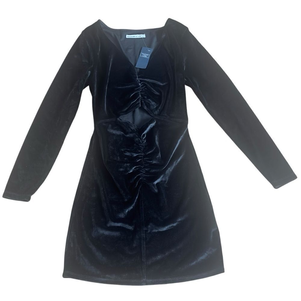American Eagle Black Velvet Long Sleeve Cutout Waist Dress SMALL NWT
